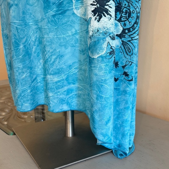 Db Large Blue Floral Women's Top Asymmetrical Hem - Picture 3 of 9